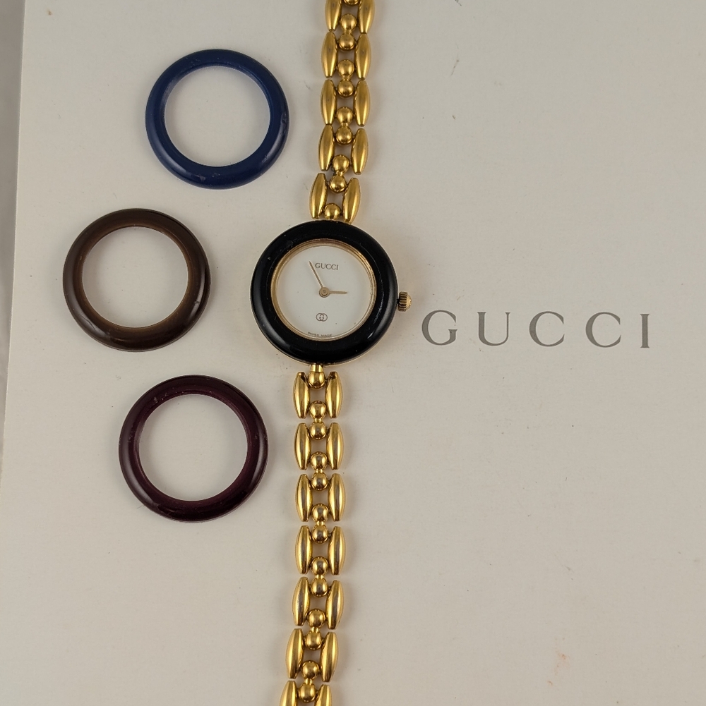 AUTHENTIC GUCCI 1100L BEZEL RICE LINK WATCH/EXCELLENT CONDITION/ PETITE